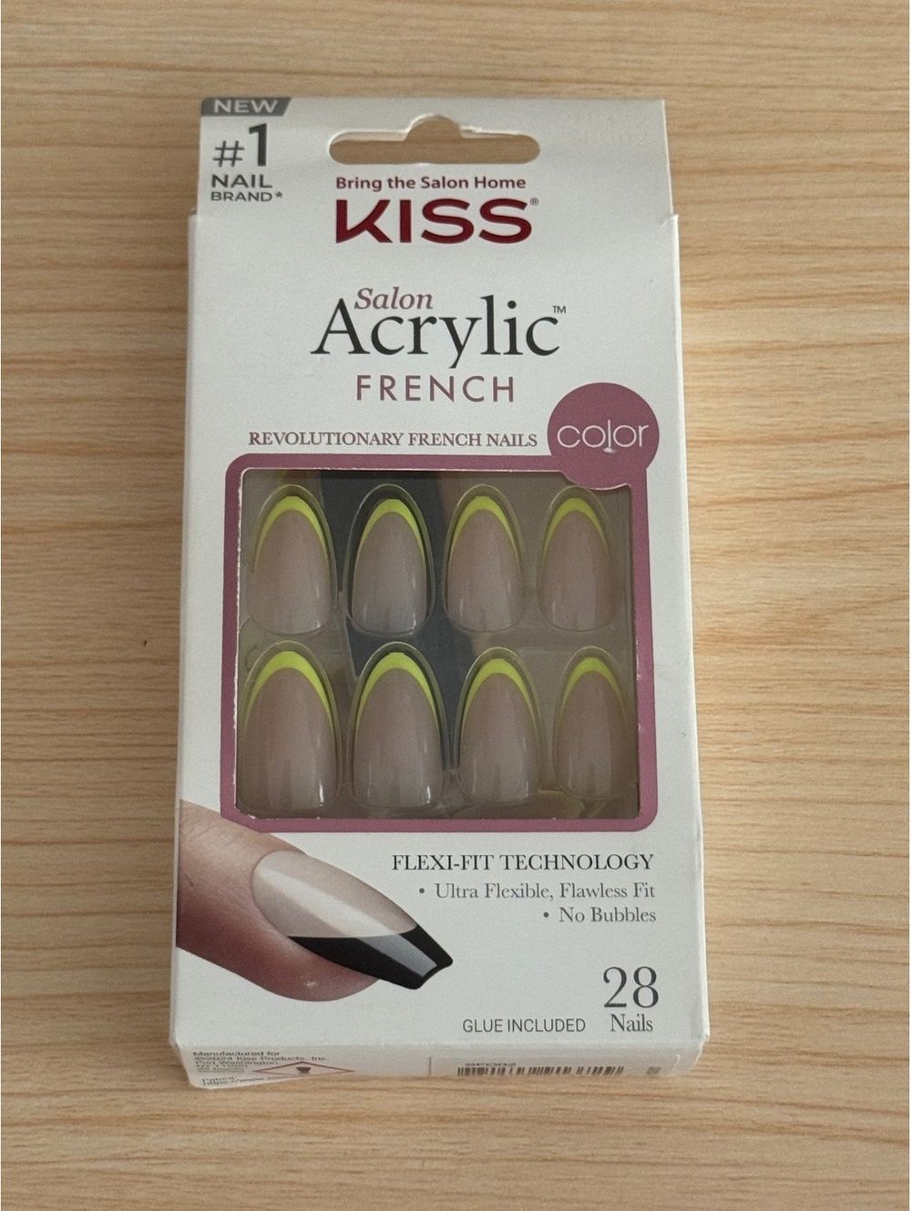 KISS Salon Acrylic French Color Press On Nails Medium Neon Yellow Tips New